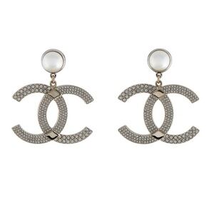 RUNWAY - RARE Chanel 22 XL Gold Silver Crystal Pearl CC Logo Earrings